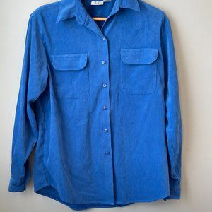 Vintage 90s LT by Liz Thomas Blue Button Down Oversized Blouse Size Medium